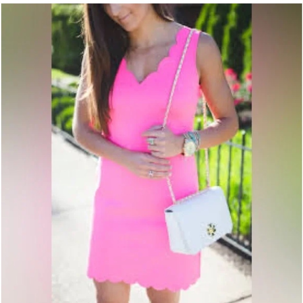 Lilly Pulitzer Mikayla Pink Scallop Scuba Sleeveless V-Neck Shift Dress Medium - Picture 5 of 10